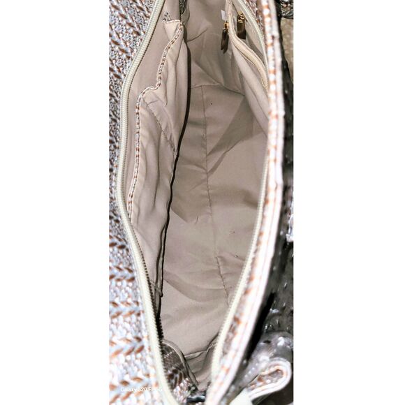 Silver Faux Ostrich Skin Pattern Leather Women’s Satchel Purse Handbag Used - Picture 15 of 16